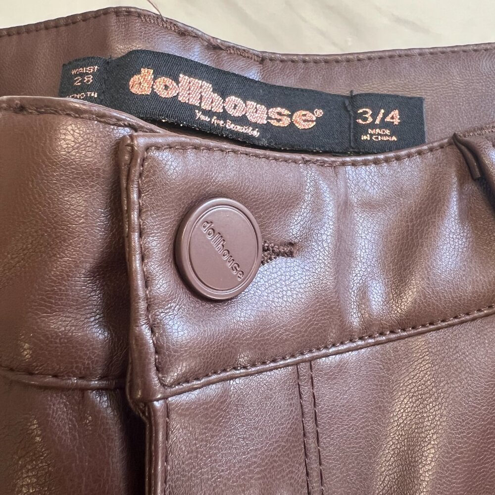 Vegan Leather Pants by Dollhouse in Chocolate Brown w/Flare Legs - Size 3/4 - Picture 4 of 12